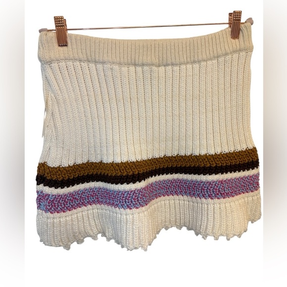 Anthropologie Striped Knit Mini Skirt | Cream Brown Purple | Size L - Picture 5 of 7